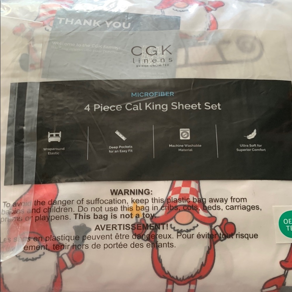 Holiday Gnome Print Microfiber Sheet Set - Cal King